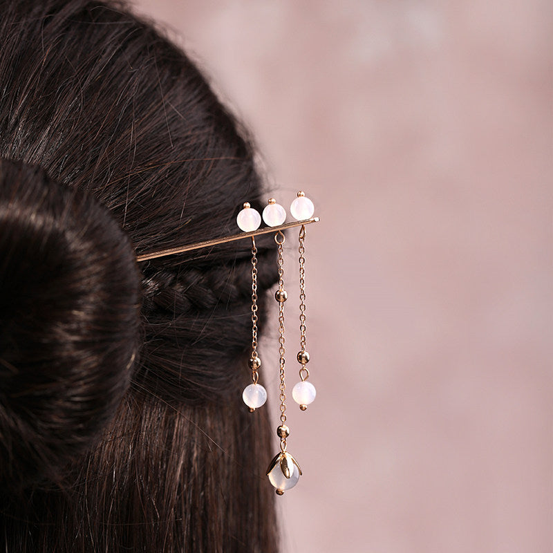 White Agate Tassel Hair Stick