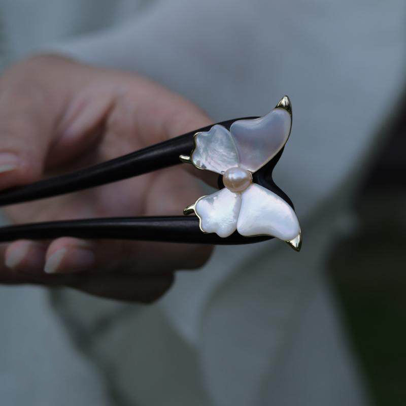 Butterfly Pearl Accent Hair Stick