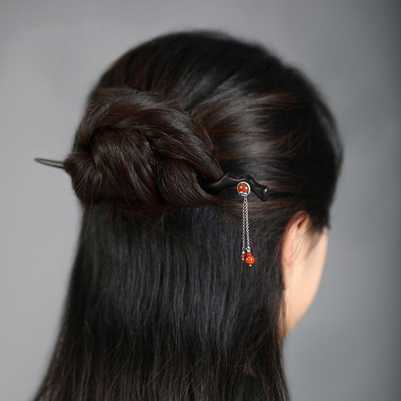 Crimson Chain Flow Hair Stick
