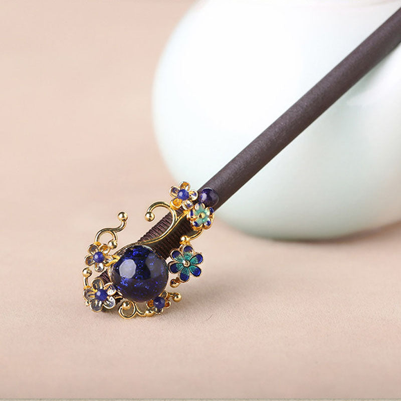 Cobalt Jade Bloom Hair Stick