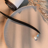 Blue Leaf Charm Ebony Hair Stick