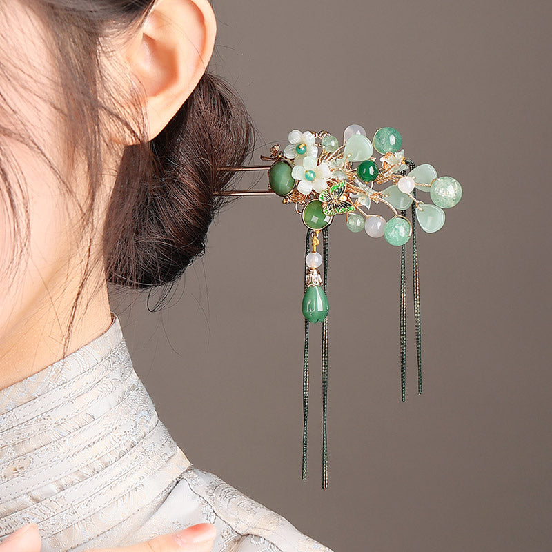 Emerald Bloom Hair Stick