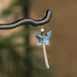 Blue Butterfly Tassel Hair Stick