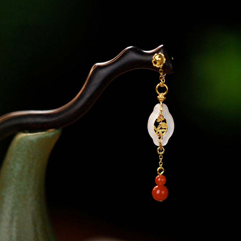 Ebony Red Agate Hair Stick