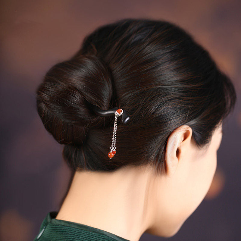 Crimson Chain Flow Hair Stick