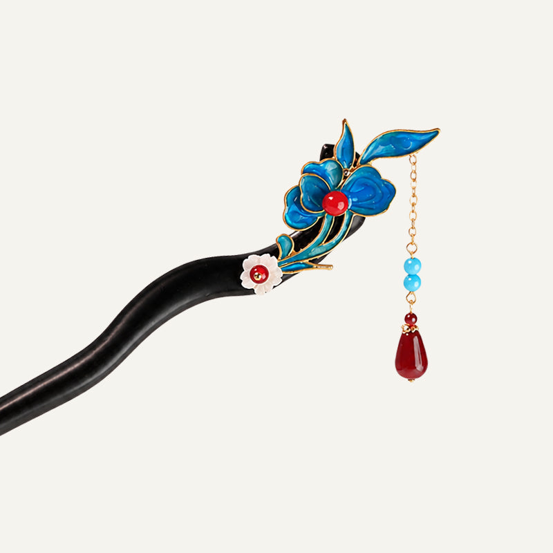Blue Leaf Dangle Hair Stick