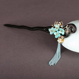 Aqua Petal Tassel Hair Stick