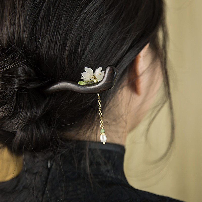 Ebony Flower Drop Hair Stick