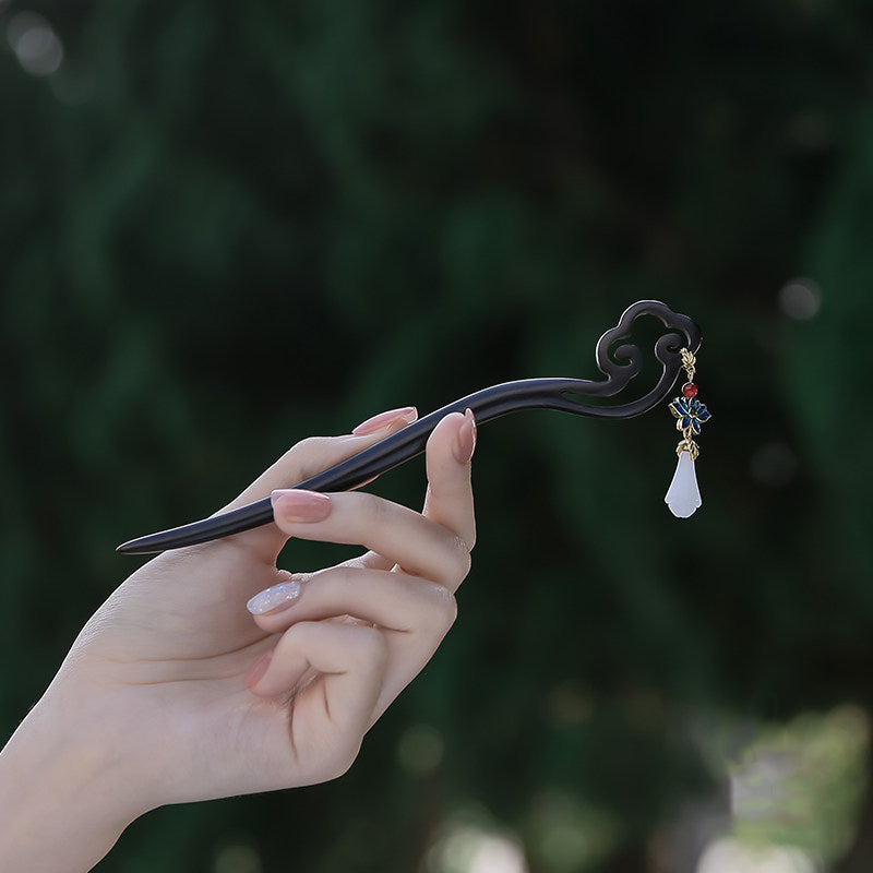 Ebony Swirl Dangle Hair Stick