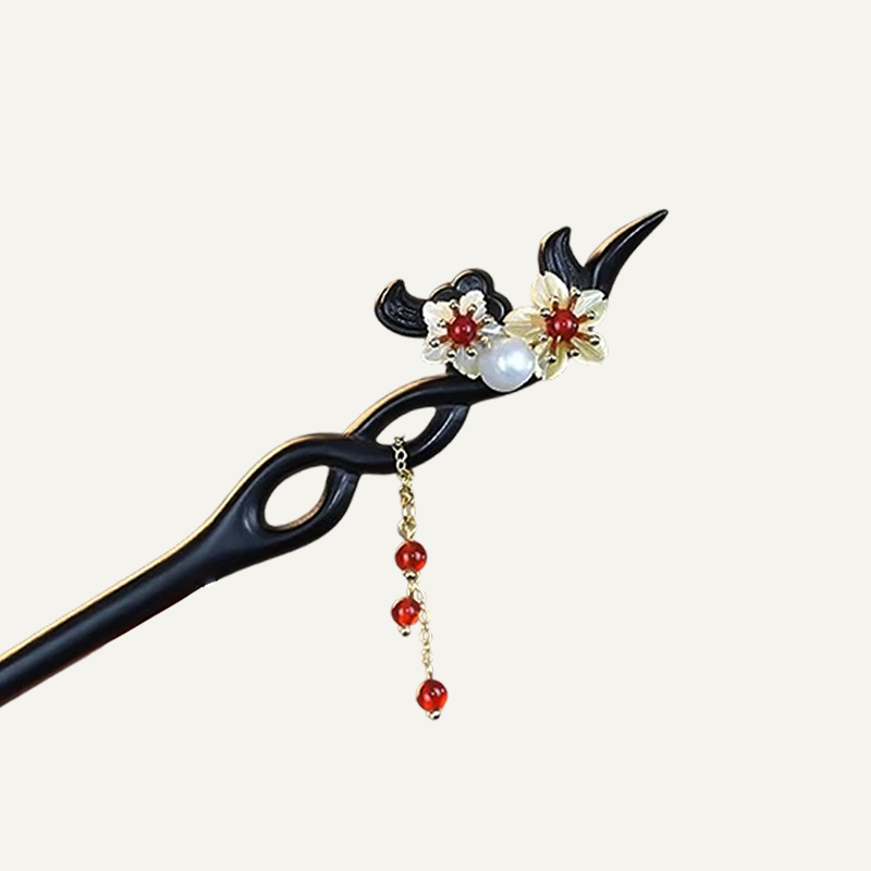 Floral Pearl Red Agate Hair Stick