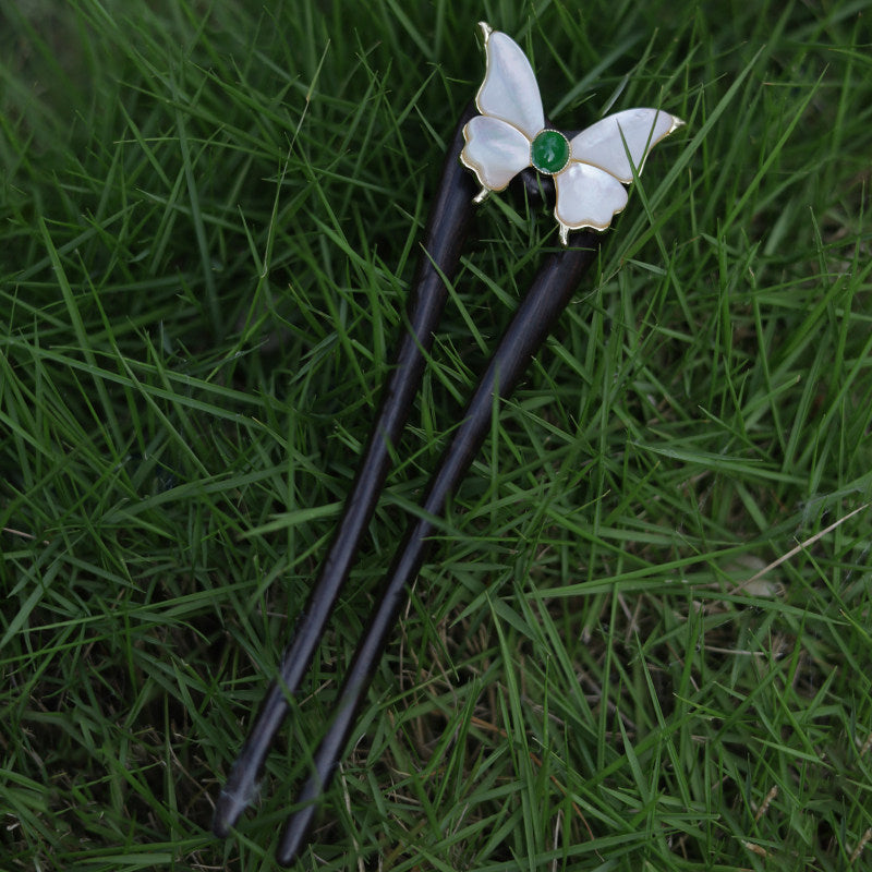 Green Jade Butterfly Hair Stick