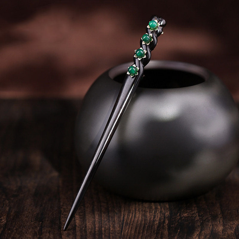 Green Agate Line Hair Stick