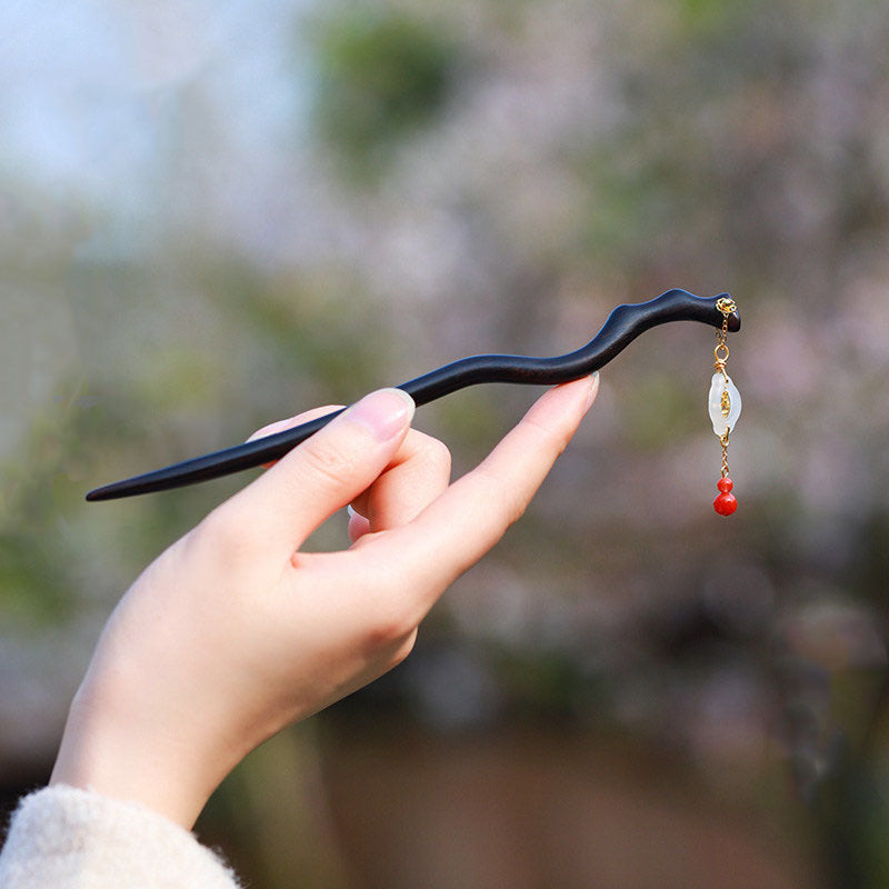 Ebony Red Agate Hair Stick