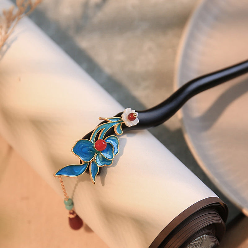 Blue Leaf Dangle Hair Stick