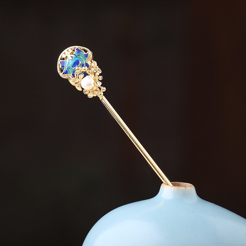 Azure Enamel Pearl Hair Stick