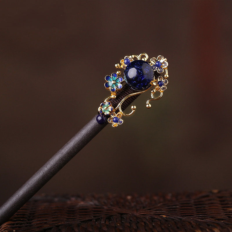 Cobalt Jade Bloom Hair Stick