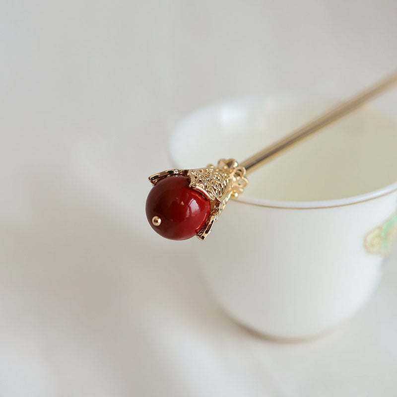 Vermilion Bead Hair Stick
