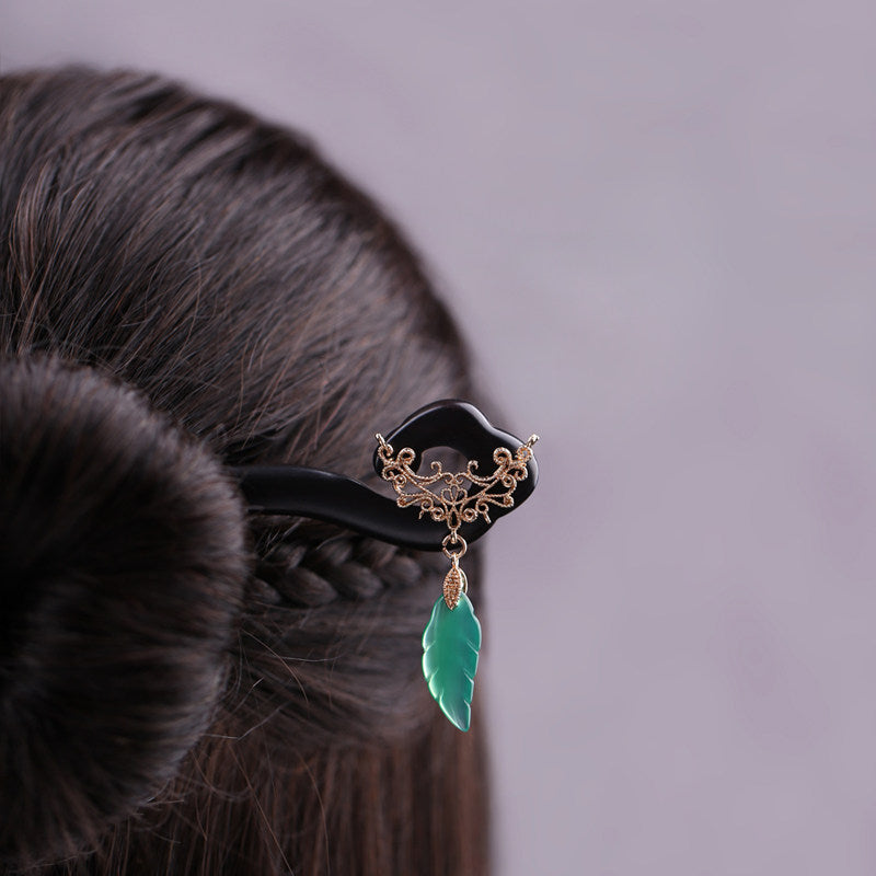 Emerald Tone Agate Hair Stick