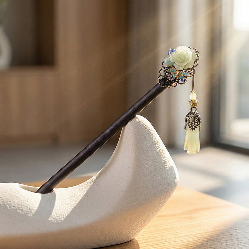 Rose Blossom Jade Drop Hair Stick