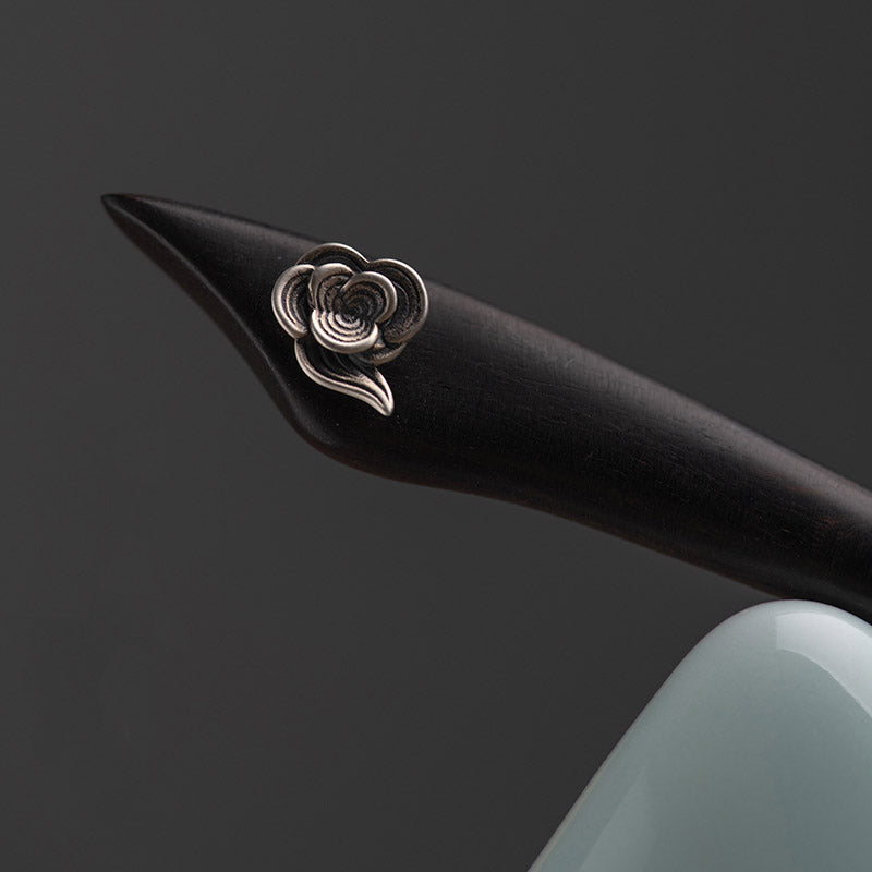 Rose Motif Ebony Hair Stick