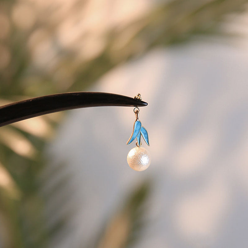 Blue Leaf Charm Ebony Hair Stick