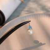 Blue Leaf Charm Ebony Hair Stick