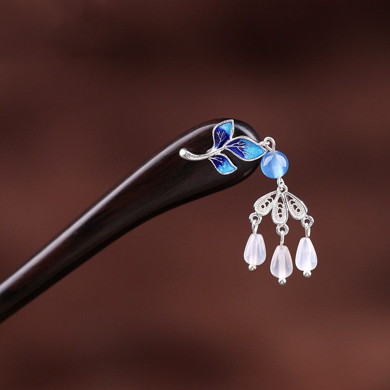 Agate Leaf Tassel Hair Stick