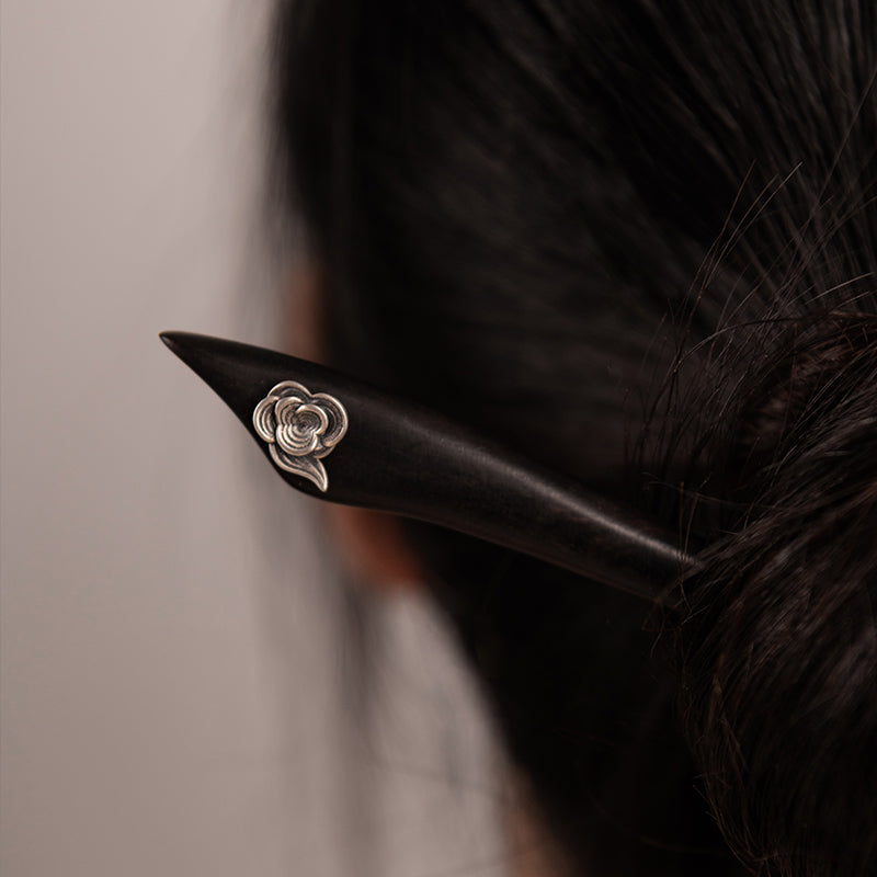Rose Motif Ebony Hair Stick