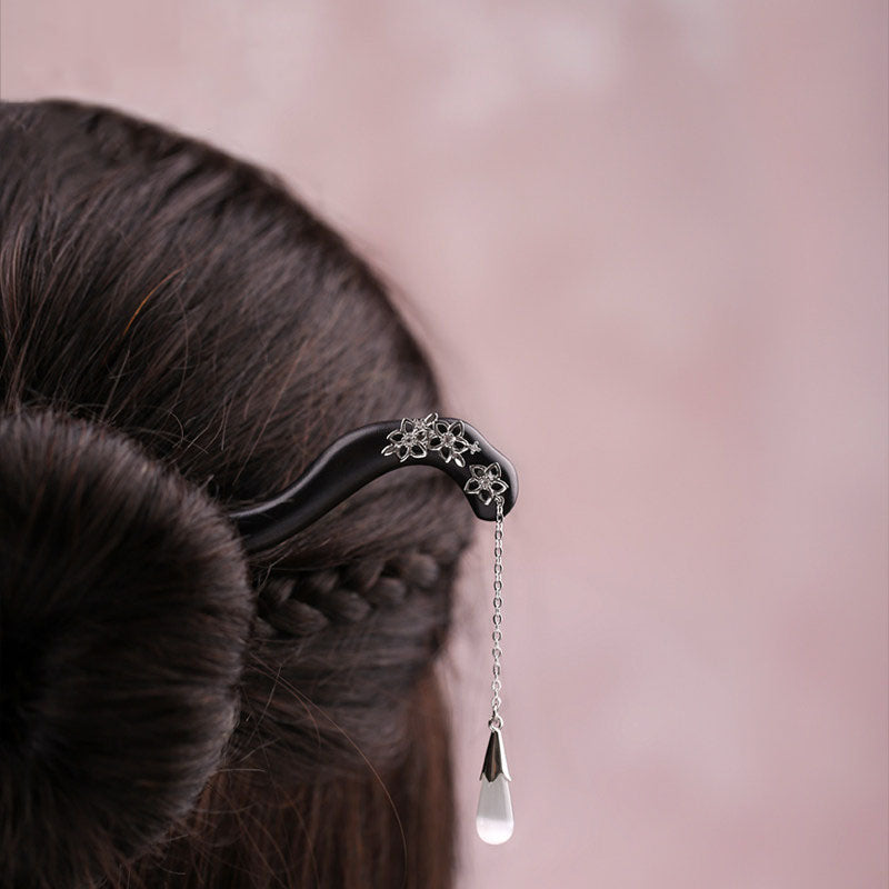 Silver Bloom Drop Hair Stick