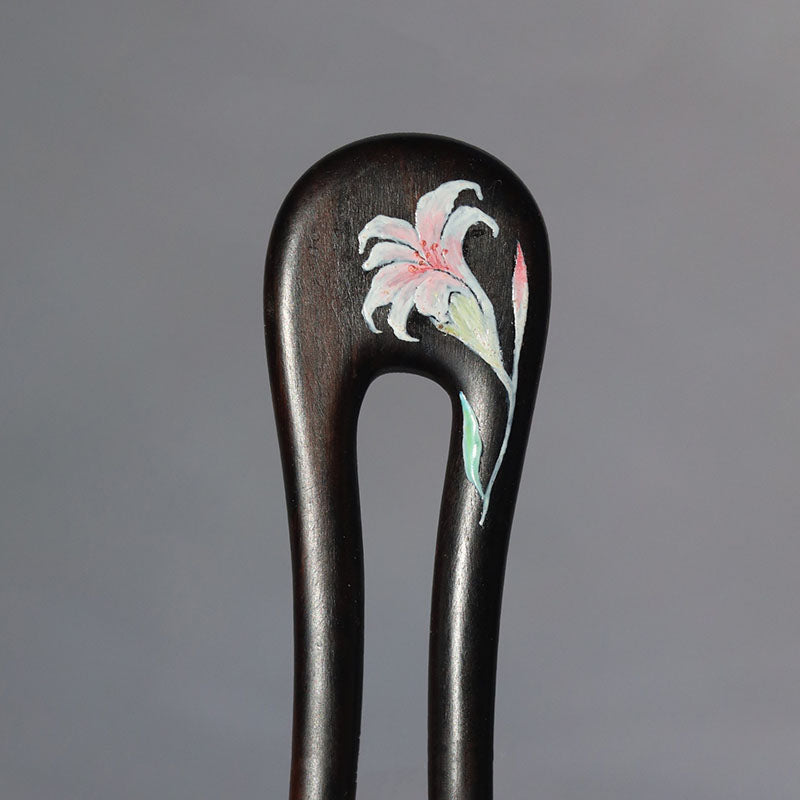Painted Lily Wood Hair Stick