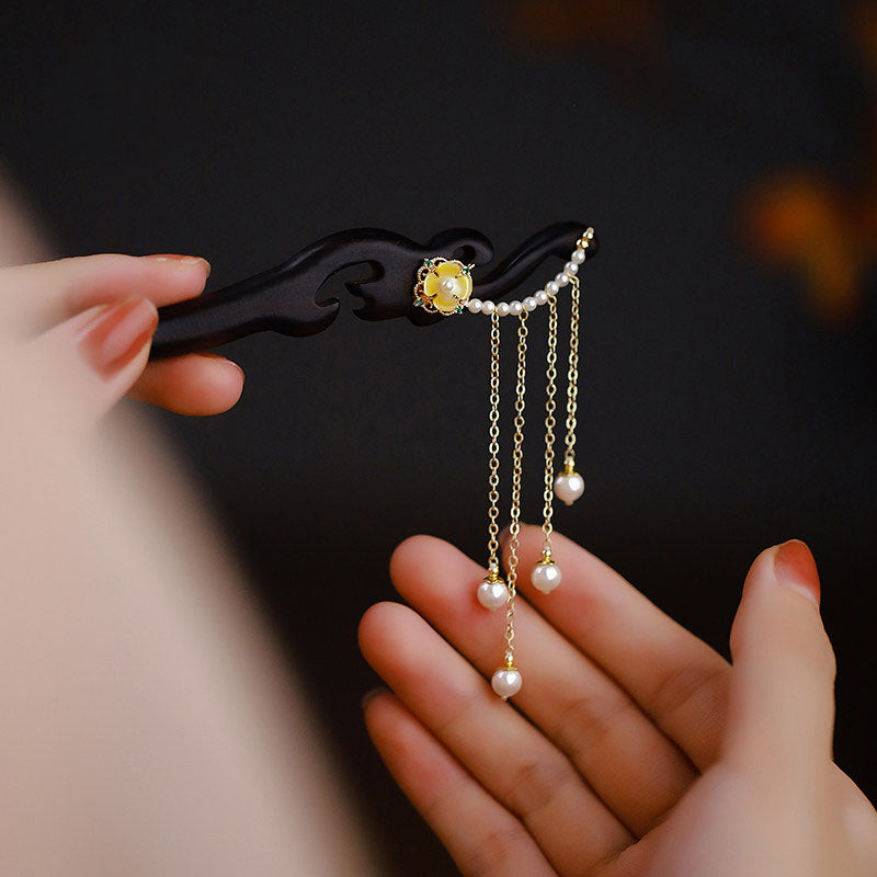 Floral Pearl Drop Hair Stick