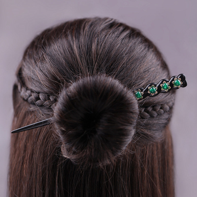 Green Agate Line Hair Stick