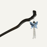 Blue Butterfly Tassel Hair Stick
