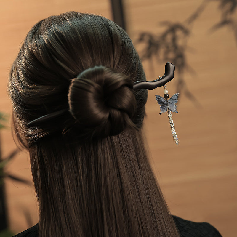 Blue Butterfly Tassel Hair Stick