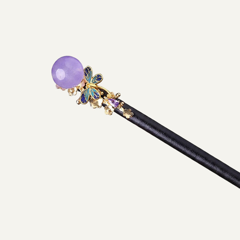 Violet Jade Butterfly Hair Stick
