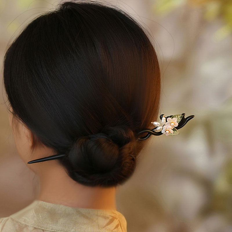 Nacre Peach Flower Hair Stick