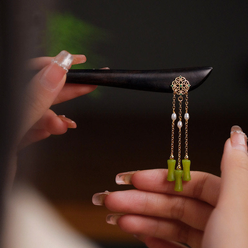 Olive Jade Pearl Hair Stick