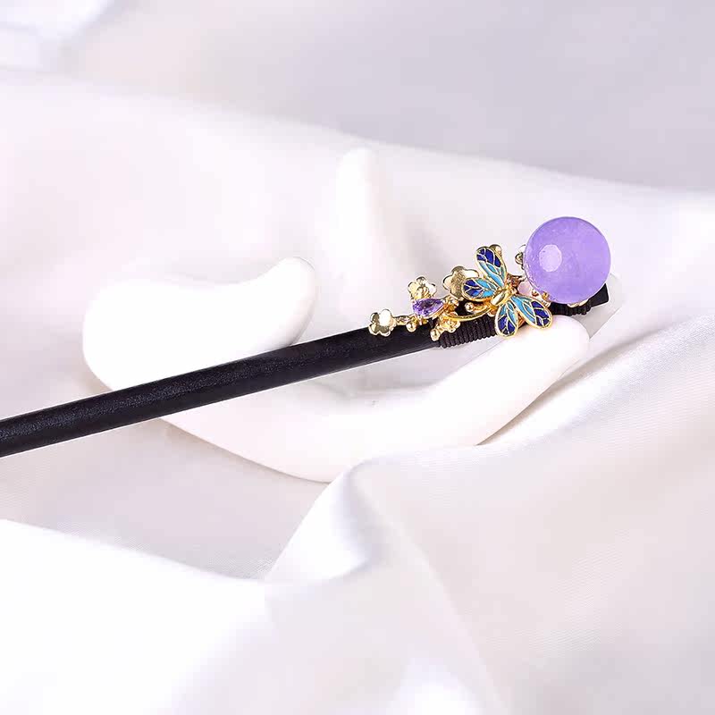 Violet Jade Butterfly Hair Stick
