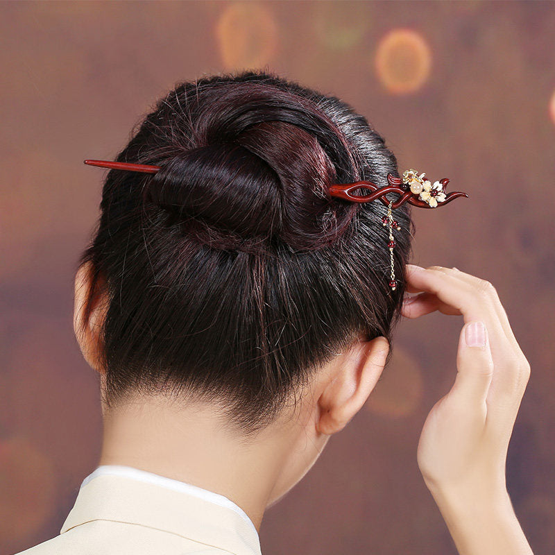 Pearl Garnet Blossom Hair Stick