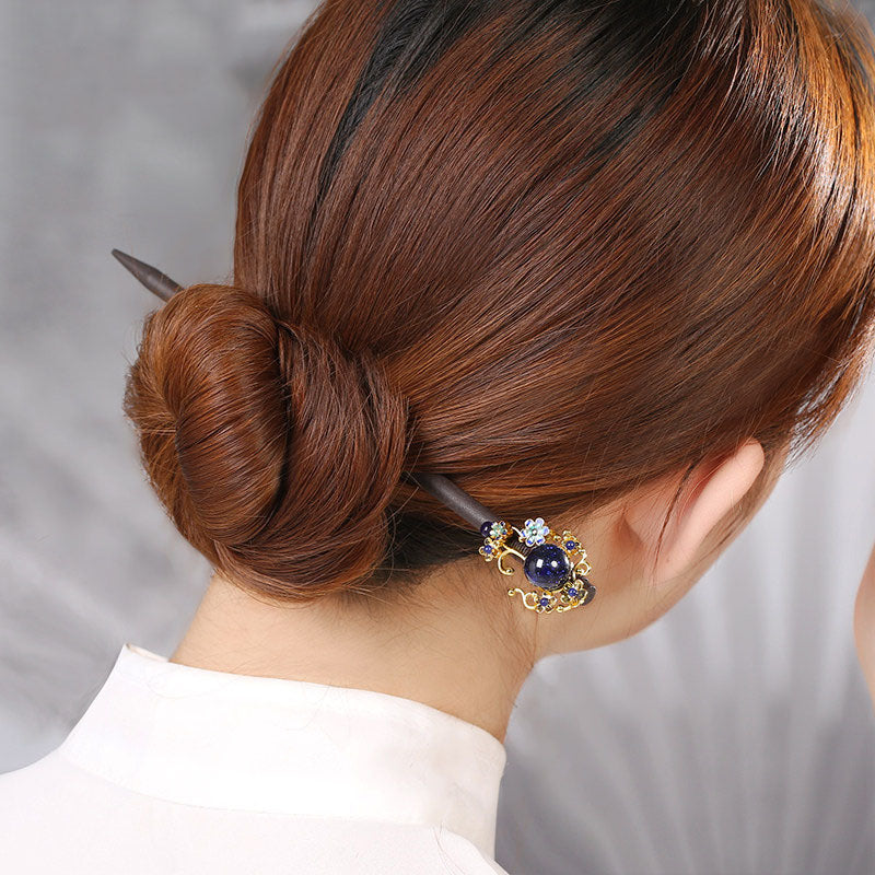 Cobalt Jade Bloom Hair Stick