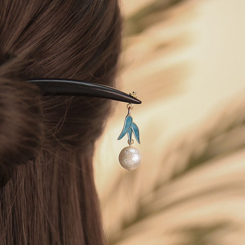Blue Leaf Charm Ebony Hair Stick