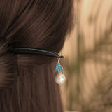 Blue Leaf Charm Ebony Hair Stick