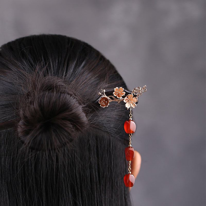 Ruby Blossom Drop Hair Stick