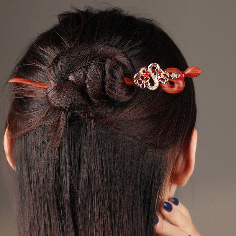 Lucky Crimson Snake Hair Stick