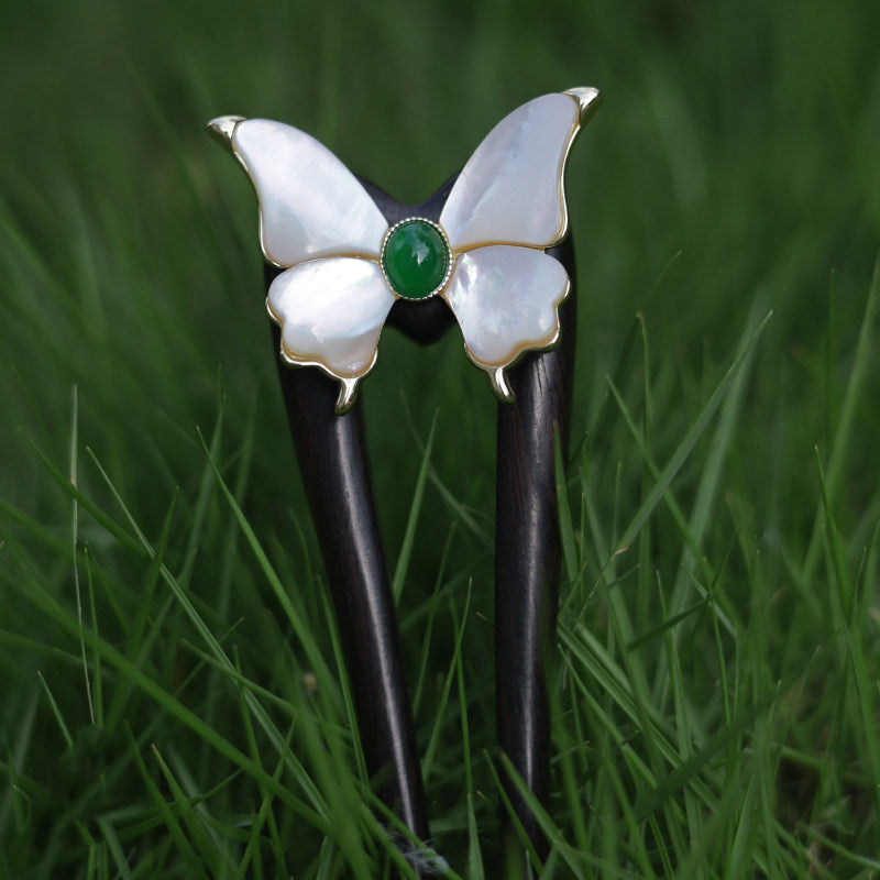 Green Jade Butterfly Hair Stick