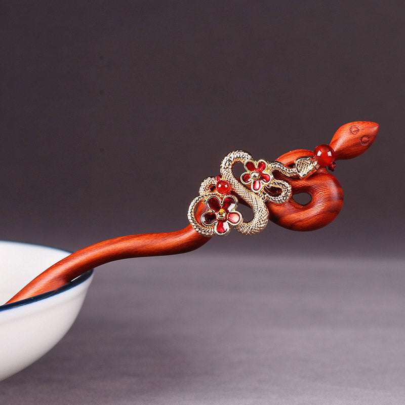 Lucky Crimson Snake Hair Stick