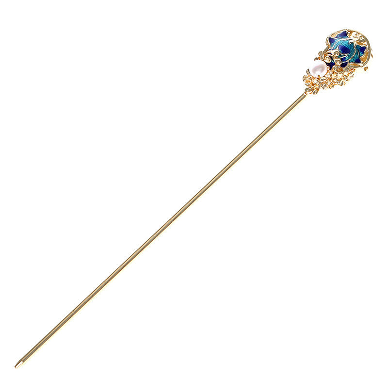 Azure Enamel Pearl Hair Stick