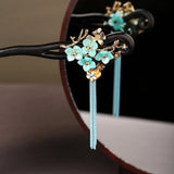 Aqua Petal Tassel Hair Stick
