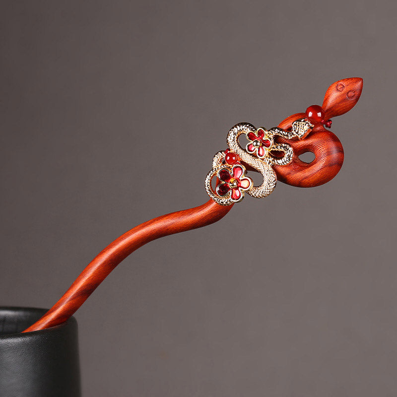 Lucky Crimson Snake Hair Stick