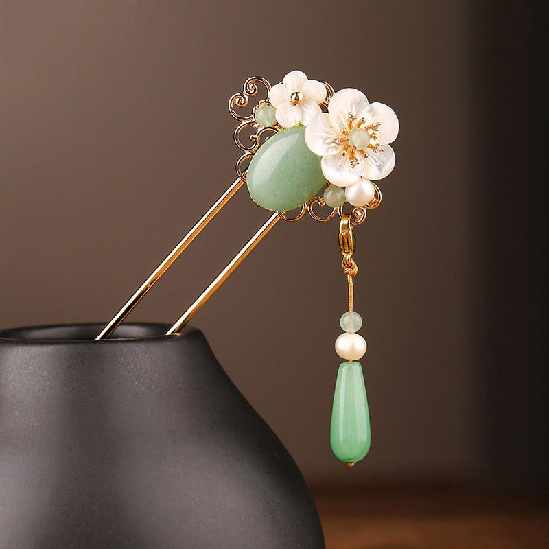Misty Jade Flower Hair Stick